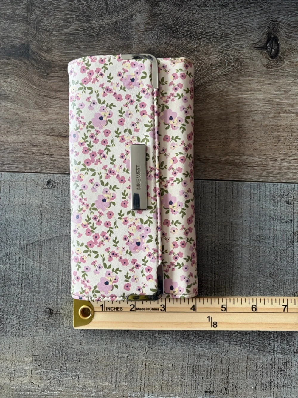 Nine West Floral Envelope Wallet Snap Clutch Pink Flower Print